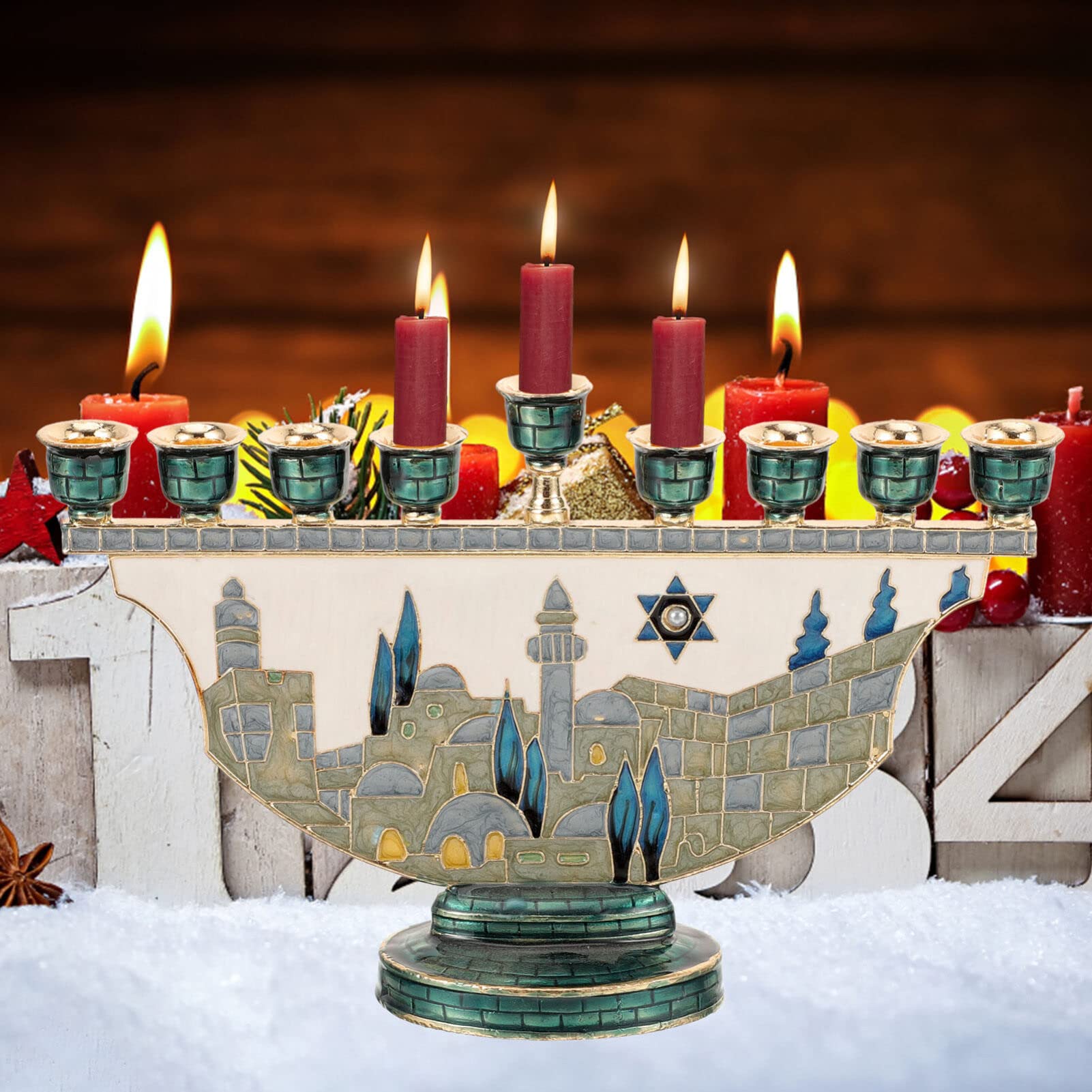 Candle Holder Decor - شمعدان القدس للحانوكا بـ 9 فروع،